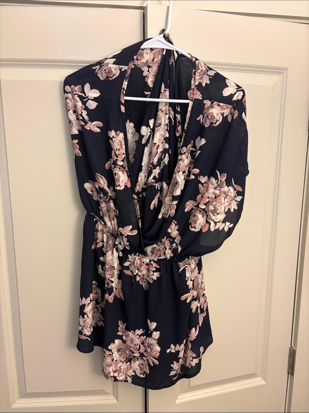 torrid Black Floral Deep V Romper with Pink Blossoms